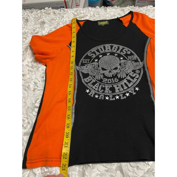 Biker Clothing 2016 Sturgis Black Hills 76th Anniversary Skull Rhinestone Shirt - Picture 5 of 7